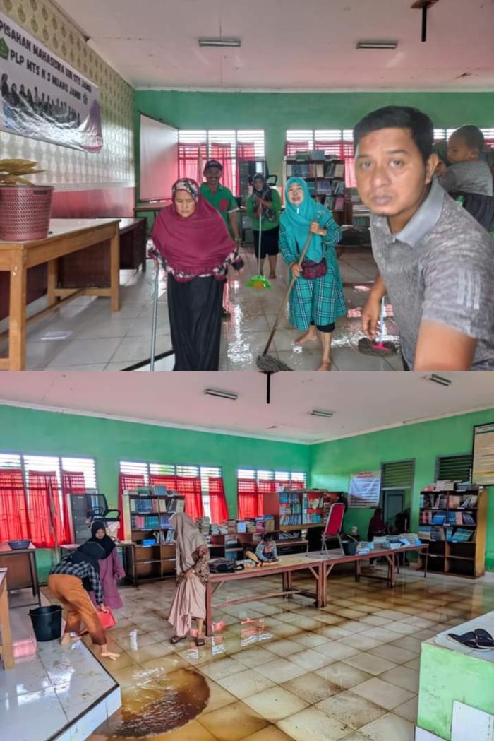 Gotong royong di madrasah pasca banjir