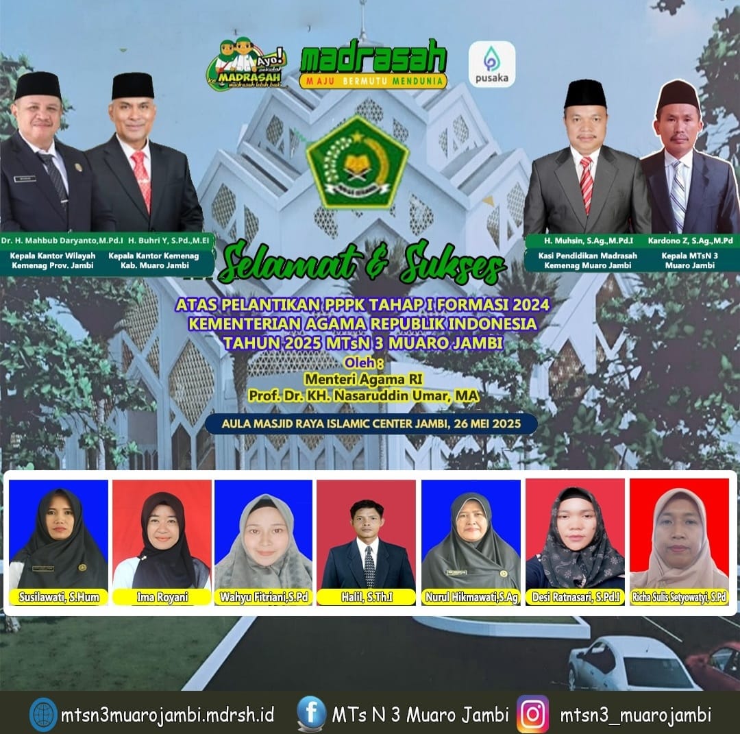 4 Guru dan 3 Staf MTsN 3 Muaro Jambi Dilantik Sebagai PPPK Tahap 1 Kementerian Agama