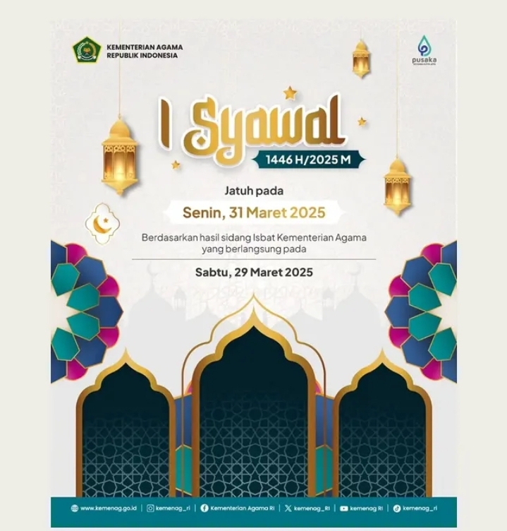 Pemerintah Tetapkan 1 Syawal 1446 H Jatuh pada Senin, 31 Maret 2025