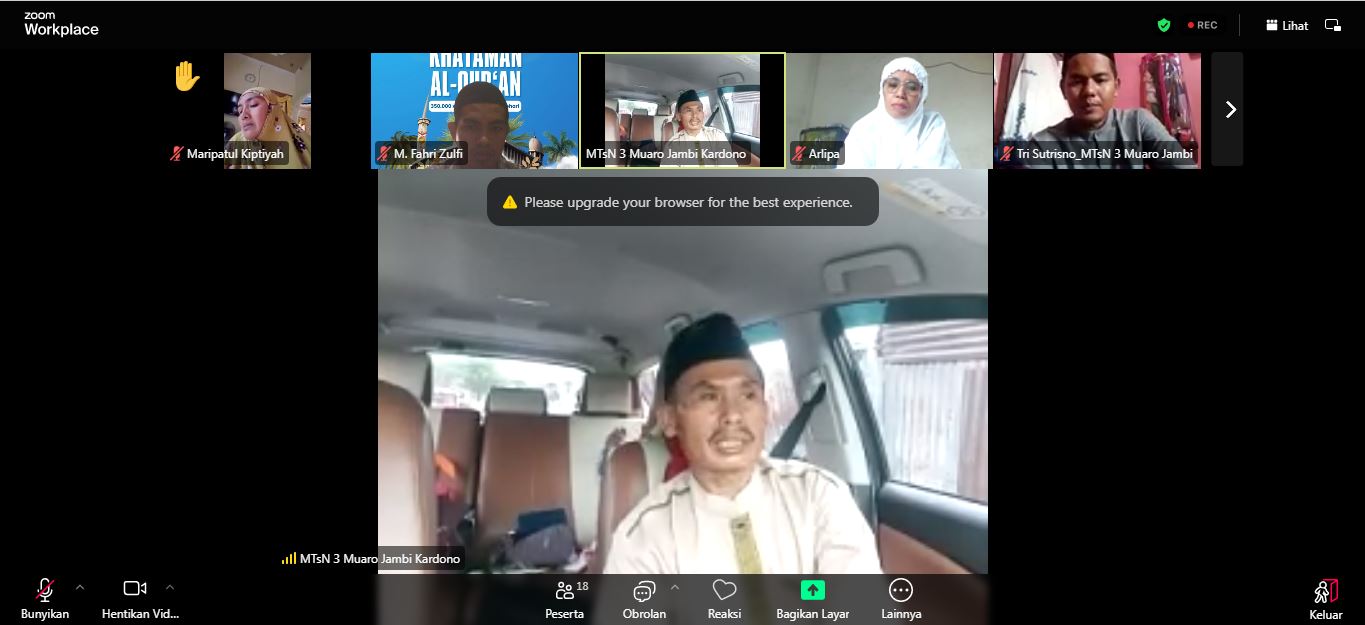 Kardono Z. Pimpin Pembukaan Khataman Al-Qurâ€™an Nasional (MTsN 3 Muaro Jambi) via Zoom 