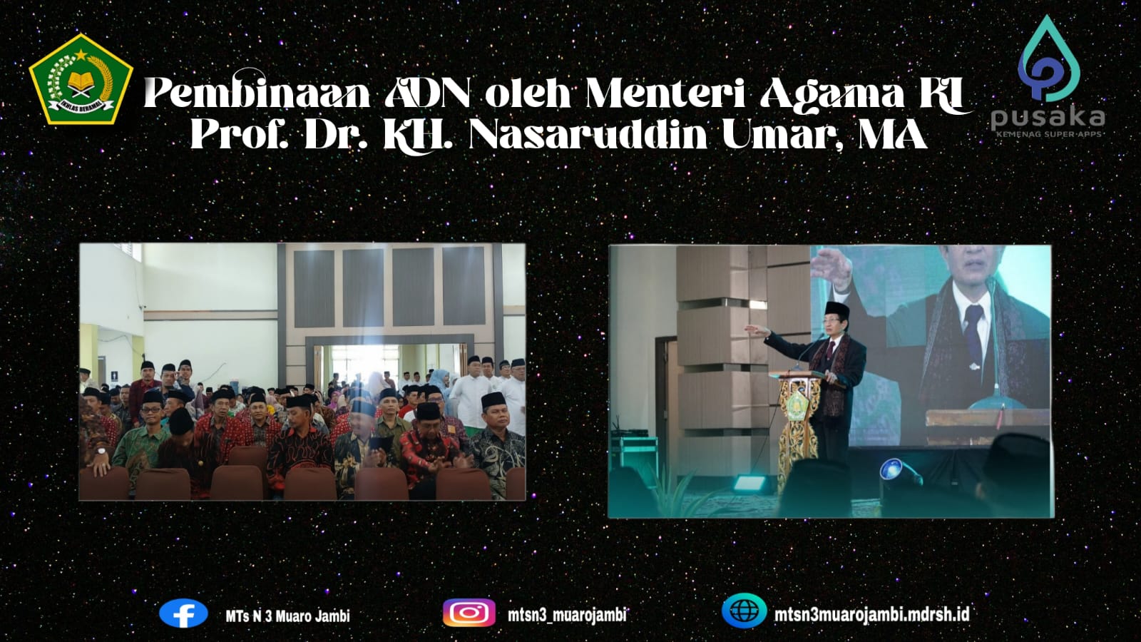 Kepala MTsN 3 Muaro Jambi Ikuti Pembinaan ADN oleh Menteri Agama RI Prof. Dr. KH. Nasaruddin Umar, MA di Asrama Haji Jambi