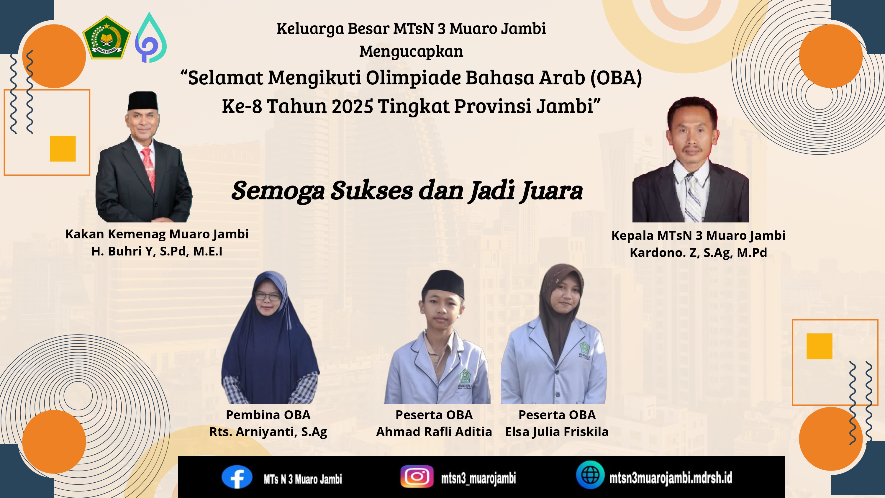 Dua Siswa MTsN 3 Muaro Jambi Ikuti Olimpiade Bahasa Arab (OBA) ke-8 Tingkat Provinsi Jambi